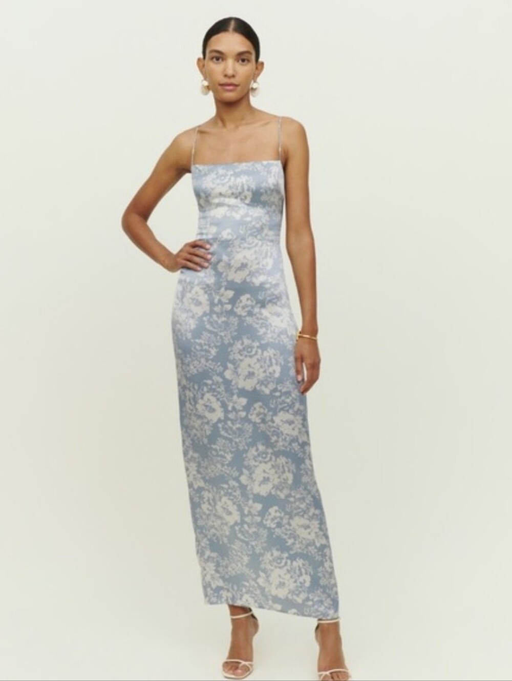 Reformation Frankie Blue Floral Silk Slip Maxi Dress Size 10